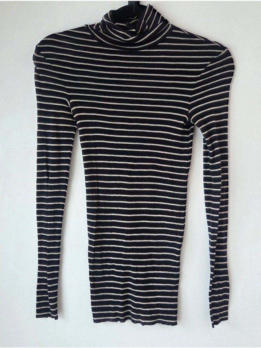 COS 100% Wool Lightweight Turtleneck Striped Blouse Top Shirt Black Women's XS